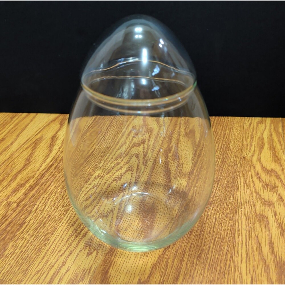 Vintage Large Clear Glass Egg Shaped Apothecary Jar with lid Candy Dish 9"